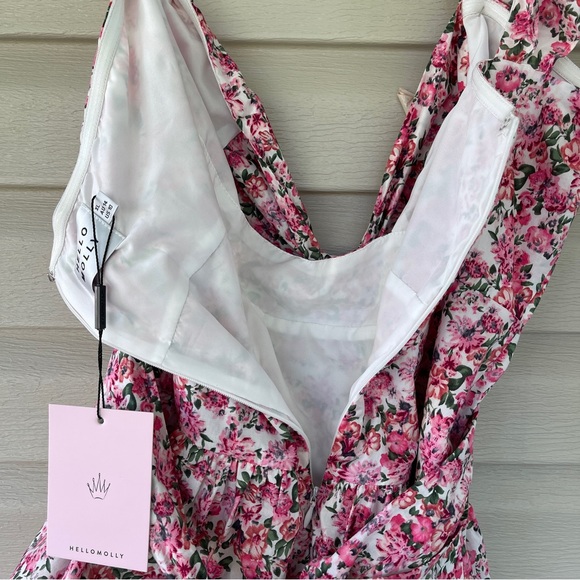 Hello Molly Ruffled Out Floral Pink and White One Shoulder Dress Size 10 NWT - Picture 10 of 14